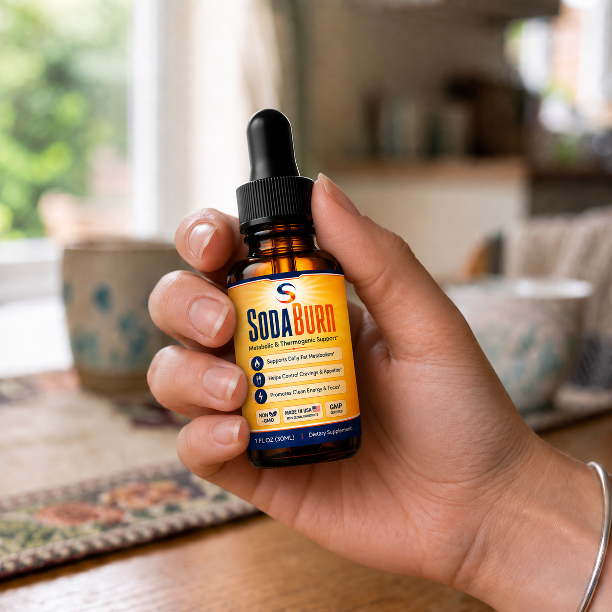 SodaBurn bottle in hand